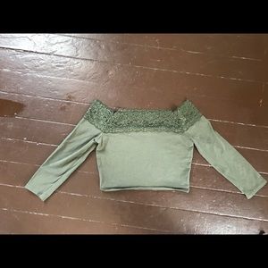 Olive green cotton off the shoulder top